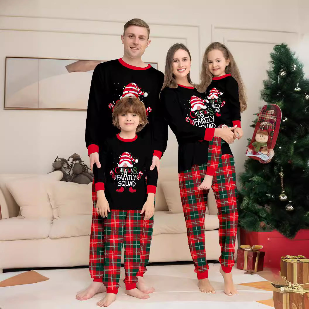 Christmas Family Squad Text and Santa Prints Black Long Sleeves Top wi Holidayfam