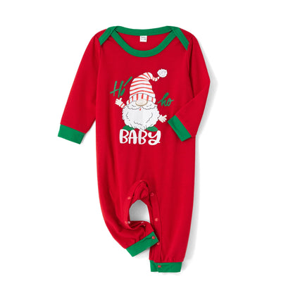 Matching Family Christmas Pajamas, Casual Santa Print Long-Sleeved Crew Neck Tops with Elastic Waist Stripe Trousers/One-Piece Baby Jumpsuit/Dog Clothes for Parent-child Holiday Party Wear