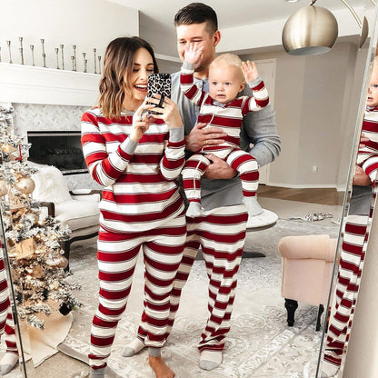 Family Matching Sets Red Horizontal Stripes Long-sleeve Pajamas